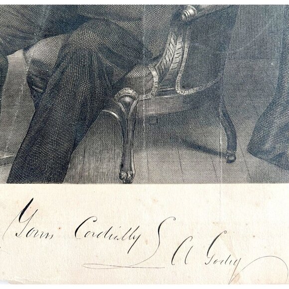 Louis Godey Portrait Engraving 1860s Victorian Cordially Yours Signature DWEE18 - Picture 3 of 4